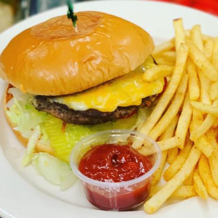Cheese Burger and Fries.